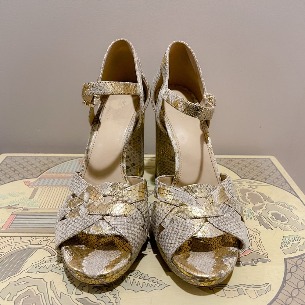 Gold Python Michael Kors Block Heeled Platform Sa… - image 3